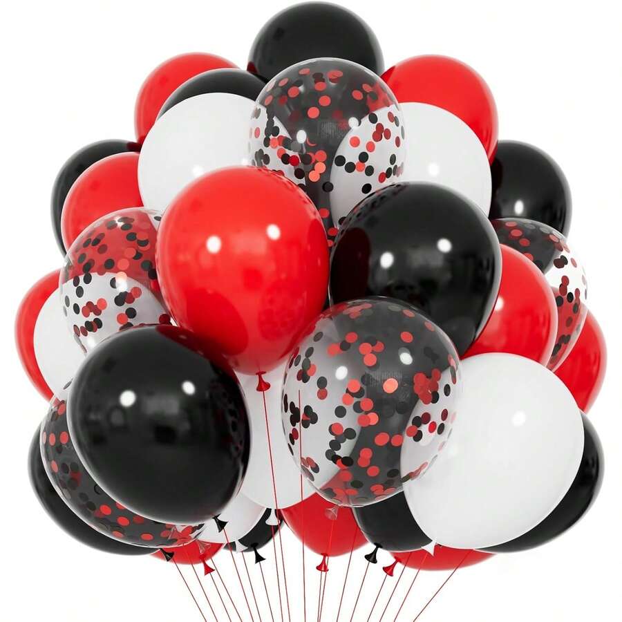 40pcs Red And Black Balloons -10 Inch Matte Black Red White Latex Balloons And Confetti Balloons, Suitable For Birthday Parties, Graduation Ceremonies, New Year, Father's Day, Racing Events, Movie Watching Decorations, Poker Card Decoration Supplies,Independence Day - Black and Red - View 1