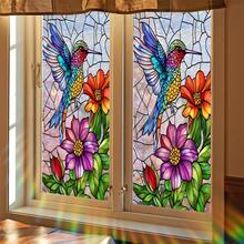 1/2pcs Colorful Stained Glass Style Hummingbird & Floral Window Film, Static Cling Privacy Sticker, UV Protection, Rainbow Effect, Suitable For Home, Office, Bathroom Door & Window Decor - Multicolor - View 3