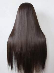 180%密度深棕色13x4蕾丝前假发，巧克力棕色长直蕾丝前假发，女士预拔毛带婴儿发，自然发际线，巴西原生人发，骨直假发 - S4 - 查看 4