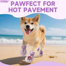Dog Shoes, Non - Slip Waterproof Sandals Hot Pavement, Breathable Perforated Boots, Adjustable Straps Dog Rain Booties Summer Beach And Rainy DayPurple, 6 - 紫色 + 6#(2.17"x2.76")(寬*長) - 查看 5
