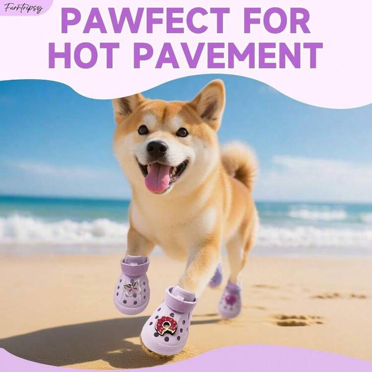 Dog Shoes, Non - Slip Waterproof Sandals Hot Pavement, Breathable Perforated Boots, Adjustable Straps Dog Rain Booties Summer Beach And Rainy DayPurple, 6 - 紫色 + 6#(2.17"x2.76")(寬*長) - 查看 5