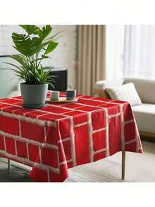 Red Plastic Brick Pattern Tablecloth - Realistic Design For Halloween, Christmas And Party Decorations - Easy To Clean And Maintain - Suitable For Home And Events, Party Tablecloth | Decorative Tablecloth - Red - View 11