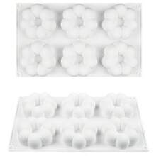 1个硅胶花朵烘焙模具，6孔圆形巧克力模具，可重复使用不粘蛋糕模具，非常适合生日和特殊场合，手工制作，尺寸：30.0x17.5x2.79厘米，烘焙必备|花朵蛋糕模具|耐用烘焙模具，蛋糕装饰用品 - 彩色 - 查看 7