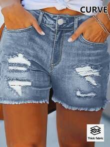 High Quality Plus Size Skinny Denim Shorts, Casual Slim Fit Sexy Booty Shorts For Summer - Light Wash - View 2