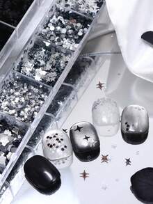 Y2K Tiny Star Nail Seqiuns Silvery Black Heart Manicure Charms Kawaii Korean Nails Art Accessories Valentines DIY Nail Decorations - Multicolor - View 5