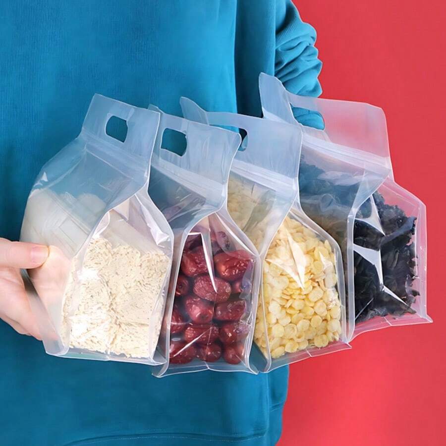 10pcs Reusable Food Storage Bags, Suitable For Nuts, Grains, Vegetables, Fruits, And Snacks, Kitchen Storage Bags, Food Bags, Travel Vacuum Sealed Bags, Refrigerator Fresh-Keeping Bags, Sealable Transparent Party Bags, Suitable For Travel And Home Kitchens, Packaging Bags, Storage Bags, And Transparent Bags, Reusable - 透明的 - 查看 1