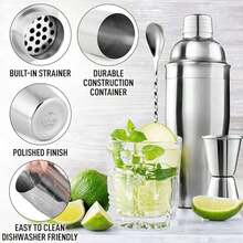 Zulay Kitchen 24 Oz Stainless Steel Cocktail Shaker Set - Mixed Drink Shaker - Martini Shaker Set With Built In Strainer, Double Sided Jigger & Combo Muddler Mixing Spoon - Pro Margarita Shaker - As Pic - View 5