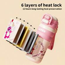 Disney 480毫升迪士尼草莓熊史迪奇不锈钢保温水瓶，学生专用，外观精美，便携式双层保温杯 - 彩色 - 查看 5