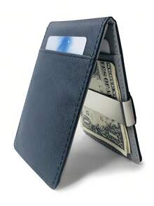 男士短款钱包，十字纹图案，PU皮革，不锈钢美元夹，信用卡和身份证夹 - 彩色 - 查看 4