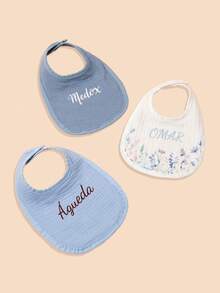 1pc Custom Text Embroidered Baby U-Shaped Bib, Soft & Comfortable, Absorbent & Breathable, Suitable For Boys & Girls, All Seasons, Newborn Gift - Multicolor - View 2