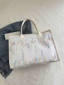 Korean Style Niche Design Dopamine Minimalist Lightweight Versatile Embossed Large Capacity Casual Commuter Shoulder Tote Bag - White - View 5