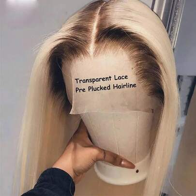 All Hair Length Similar #4/613 Ombre Golden Brown Bob Wig, No Glue Needed, Middle Part, 13x4x1 Transparent Lace Front Human Hair Wig, Pre-Plucked Hairline, 10 Inch, 12 Inch, 14 Inch, 180 Density, Ombre Honey Blonde, Short Roots, Colored Bob Wig, For Women