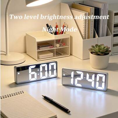 Multi Colored LED Mirror Desktop Alarm Clock, Digital Alarm Clock, Desktop Electronic Alarm Clock, Display Time, Night Light, Desktop USB Alarm Clock, Home Decoration Smart Clock, Bedroom Home Office Desk Clock, Desktop Clock, Temperature Date Display, Electronic Desktop, Student And Toddler Desk Mirror, LED Clock, Back To School, Beautiful Dormitory Decoration, Home Decoration(Requires 3 AAA Batteries, Or Plug In For Use, 6.29 Inches * 2.36 Inches)