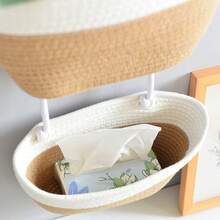 1 Peça Cesta de Armazenamento Suspensa Trançada de Camada Dupla, Organizador Decorativo Destacável, Adequado para Sala de Estar, Banheiro e Quarto, Cesta de Armazenamento Montada na Porta com Vários Compartimentos - Visão 7