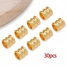 30颗18K镀金黄铜金属柱形隔珠，带凹槽管状散珠，适用于DIY珠宝挂绳制作 - 彩色 - 查看 14