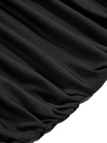 abyoxi 女士黑色露肩露背裹身褶皱腰连衣裙，3D立体花卉贴花网纱拼接，修身长裙，性感优雅，时尚迷人，浪漫约会、派对、正式场合皆宜，春夏修身长裙 - 黑色 - 查看 9