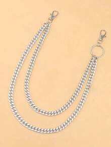 1pc Silver Fashion Double-Layer Metal Pants Chain, Versatile Minimalist Jeans Accessory Suitable For Teenagers, Casual Outdoor Sports Or Vacation, Graduation Gift, Birthday Party Outfit, Or Daily Wear - 銀色 - 查看 5