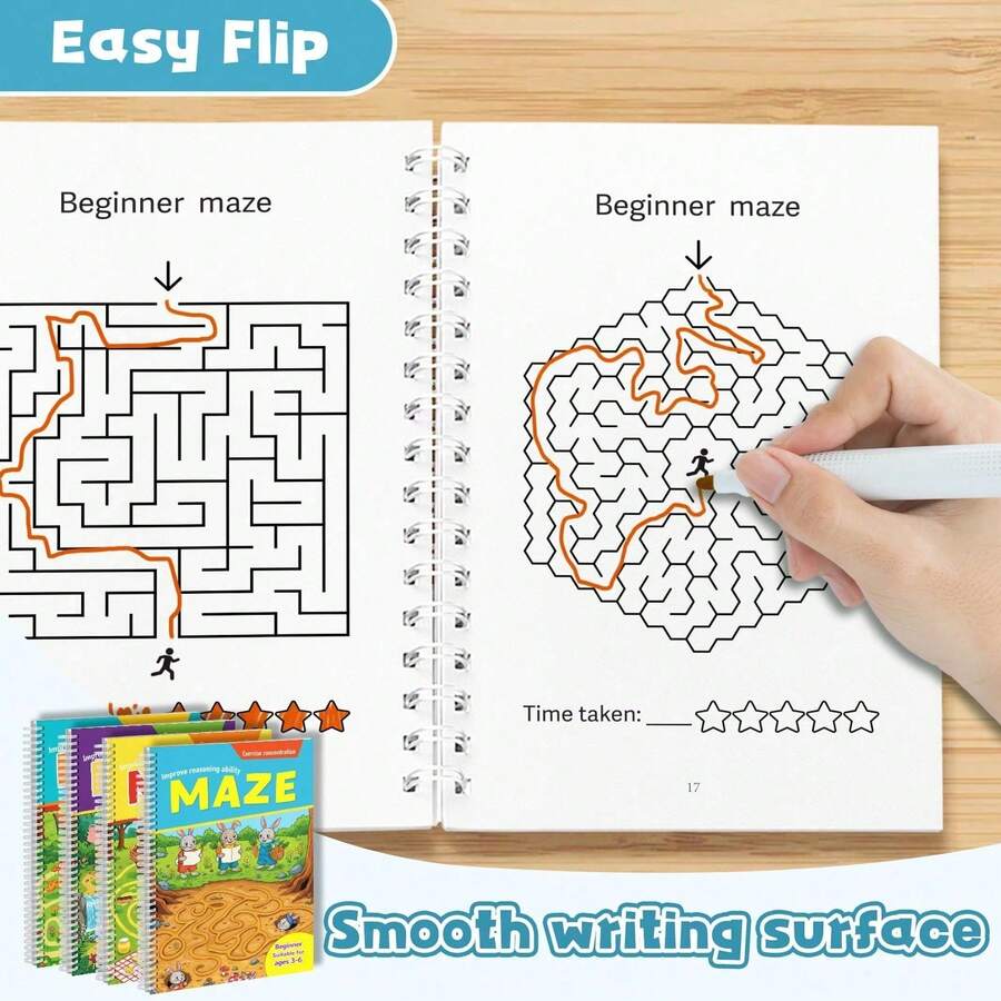 Alfombra de laberinto lógico para niños | 4 opciones de edad | Planificación de rutas, caminos de decisión y desafíos de laberinto | Elige 1 libro solamente - Libro del laberinto - Ver 1