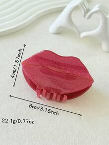 1个情人节女士甜美优雅闪亮浪漫仿唇发夹，红色和粉色可选，适合马尾辫、派对、日常外出、发饰，波西米亚风可爱派对配饰，女士发饰，优雅发爪，时尚发夹 - 彩色 - 查看 3