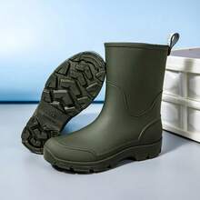 Women's Rain Boots Striped Work Style PVC Outdoor All-Season Water Boots, Mid-Calf Plaid Pattern Women's Rain Shoes Men's Work Waterproof Shoes Green - Navy Blue - View 4