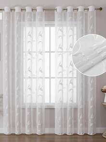 2pcs Sheer Curtains, Decorative Embroidered Faux Linen Curtains, Suitable For Home Kitchen, Living Room And Bedroom - White - View 7