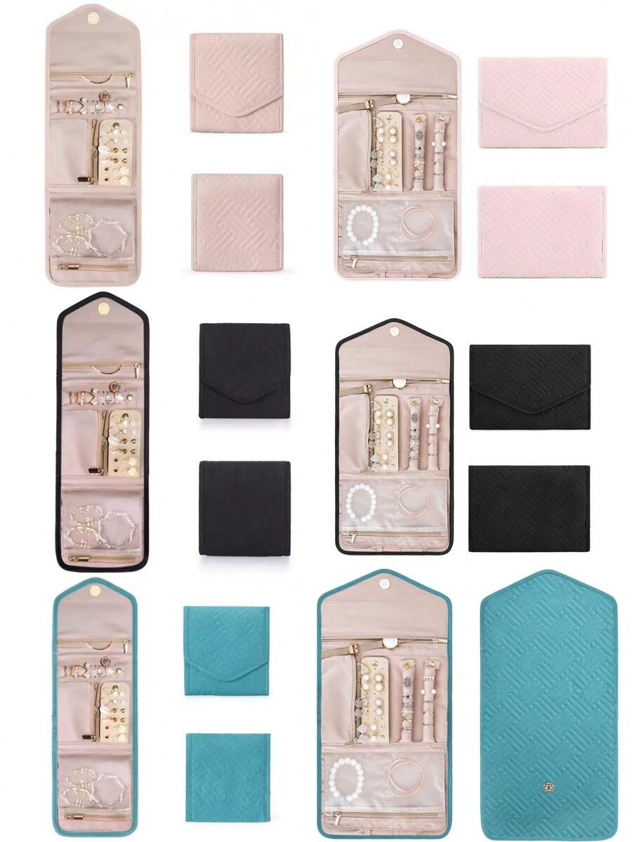 1pc Elegant Portable Travel Jewelry Box, Minimalist Jewelry Storage Case For Necklaces, Earrings, Bracelets, Suitable For Valentine's Day, Ramadan, Carnival, Easter, Women's Fashion - Multicolor - View 1