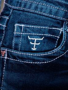 Calça Country Feminina Jeans Bordada EUA Flare Levanta Bumbum Elastano Rodeio Bootcut Texas Farn - Azul - Visão 5
