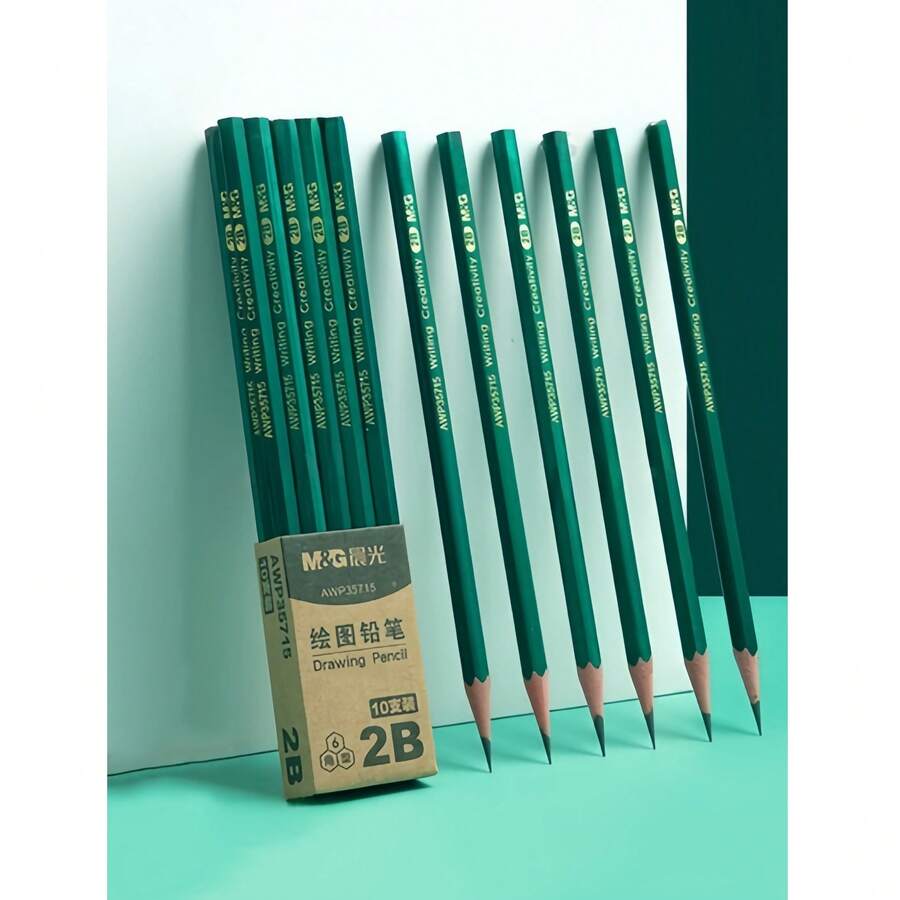 5pcs Classic Green Hexagonal Wooden Pencils For Students, Exams, Back To School Stationery, 2B/HB Lead-Free And Toxic 2B Exam Pencils, Answer Sheets, Student HB Writing And Drawing Set