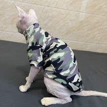 Hairless Cat Clothes, Soft Camouflage Print Military Green For Sphynx - Multicolor - View 1