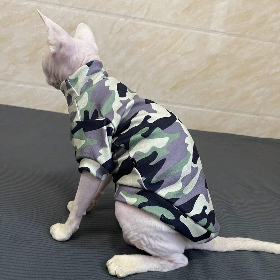 Hairless Cat Clothes, Soft Camouflage Print Military Green For Sphynx - Multicolor - View 1