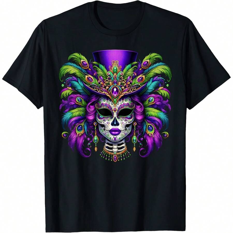 Mardi Gras Sugar Skull Mardi Gras Carnival Party Women  T-Shirt - Black - View 1