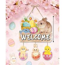 1pc Happy Easter Door Hanger, Cute Easter Egg Hanging Sign, Easter Wall Art Decor For Front Door Easter Party - Multicolor - View 2