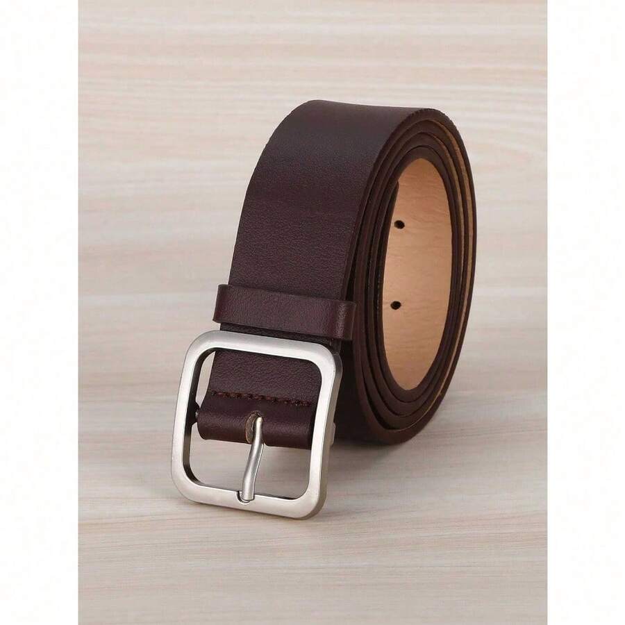 1 Piece Of Women's Geometric Pattern PU Wide Belt, Suitable For Daily Use, Summer Leisure, Autumn School, Valentine's Day - Coffee Brown - View 1