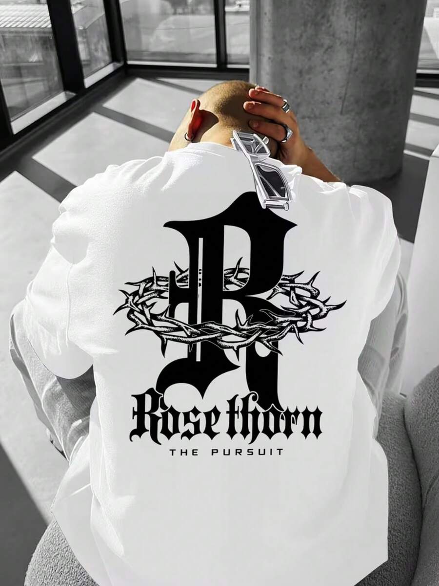 Rose Thorn Crown Of Thorns T-Shirt Tokyo Car Shirt Unisex Blouse Men's Women's 100% Cotton Premium Top Streetwear New Release Immediate Shipping Various Colors!! - 白色 - 查看 1