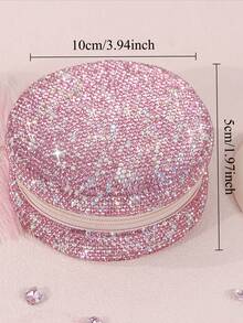 Rhinestone DecorationTravel Jewelry Box With Mirror, Jewelry Organizer And Storage, Portable Jewelry Box With Mirror Travel Jewelry Storage Box Ins Style Multi-Functional Jewelry Box Anti-Oxidation Large Capacity Jewelry Organizer Box - Multicolor - View 11