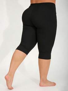 三条装女士加大码黑色打底裤，百搭休闲弹力舒适紧身裤，白色修身裤，适合居家、瑜伽、户外、运动，七分裤长，夏季 - 彩色 - 查看 2