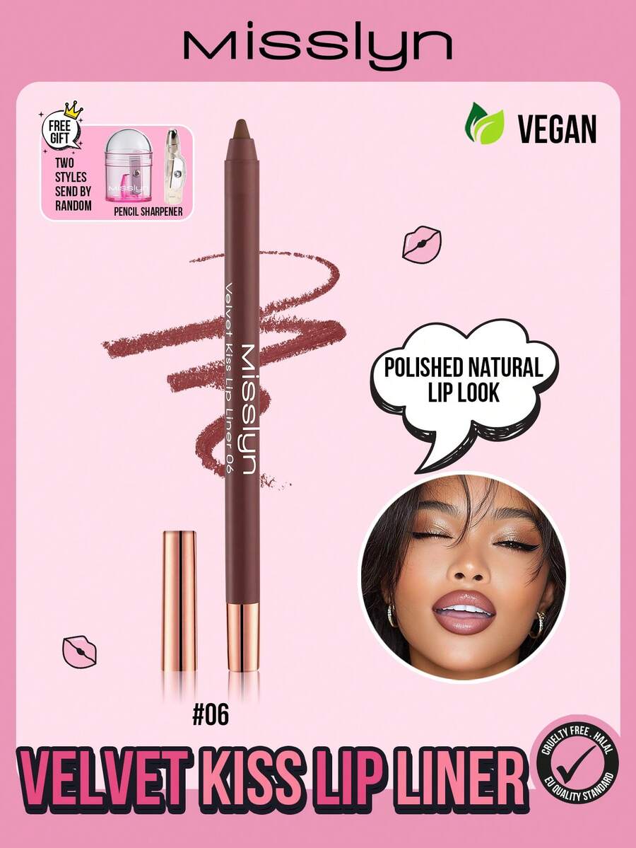 Chì kẻ môi MISSLYN Velvet Kiss, chất son mềm mịn, màu sắc đậm đà, phù hợp cho tiệc tùng, đi làm và nhiều dịp khác nhau, giá cả phải chăng, chống thấm nước, chống mồ hôi, không lem, lâu trôi, tạo nên phong cách trang điểm cá tính, đa năng, trợ thủ đắc lực cho son môi. - #6 - Xem 1
