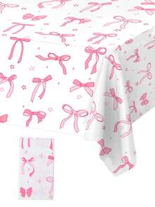 1pc Pink Bow Baby Shower Theme Tablecloth,220*130cm Disposable PE Table Cloth With Pink Bow Design,Baby Shower Table Cover,Babe Shower Decor,Gender Reveal Party Decor,1st Birthday Party Table Decoration Supplies,Pink Bow Party Decor,Pink Bow Birthday Party Decorations,Baby Girl Party Decorations,Baby Shower Gift, Table Decoration,Easy To Clean Tablecloth - Pink Bow - View 4