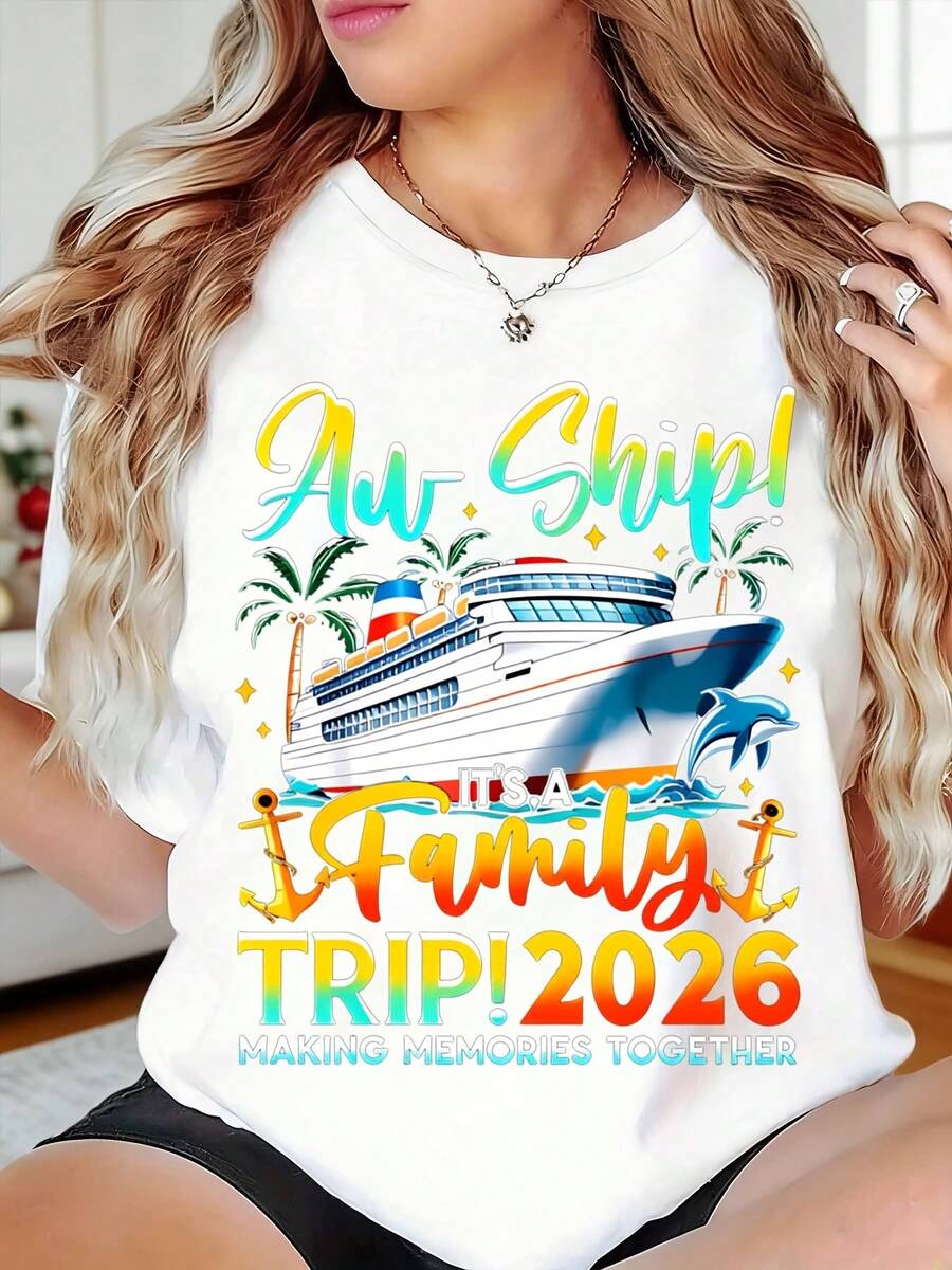 Cruise Ship Family Trip 2026 T Shirt White Cruise Ship Palm Trees ...
