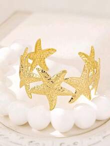 1pc Fashionable Minimalist Metal Starfish Shaped Bracelet, Suitable For Women - Yellow Gold - View 6