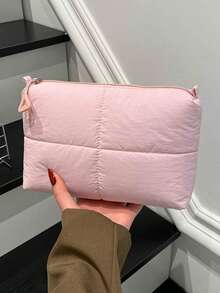 1pc This Stylish Solid-Color, Minimalist Diamond-Patterned Clutch Bag Features A Nylon Zipper Closure. Its Unique Design Makes It A Versatile And Chic Everyday Storage Bag, Available In Multiple Colors. A Must-Have Fashion Item And A Perfect Gift For Friends. - Solid Color Storage Bag - View 3