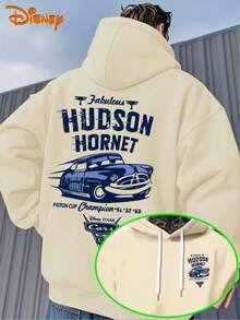 2026 Men's Hoodie-Racing Story Pattern Pullover, Loose Hoodie Sweater In Front Pocket, Suitable For Casual Wear, Birthday Gift For Disney Pixar Fans, Travel Clothes, Playful Design, Comfortable Fabrics, Fan Clothes, Movie Lovers, Home Clothes, Durable Materials, Printed Sweatshirts, Men. - Apricot - View 1