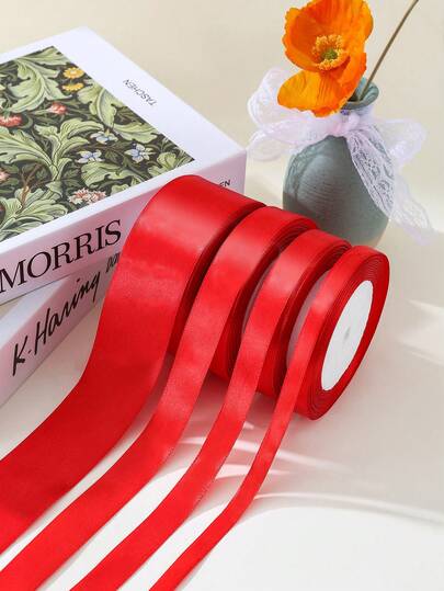 25 Yards/Roll Red Silk Satin Ribbon, Suitable For Handmade Bow Crafts, Wedding Decorations, DIY Card & Gift Packaging, Jewelry Accessories, Valentine's Day Gift Box