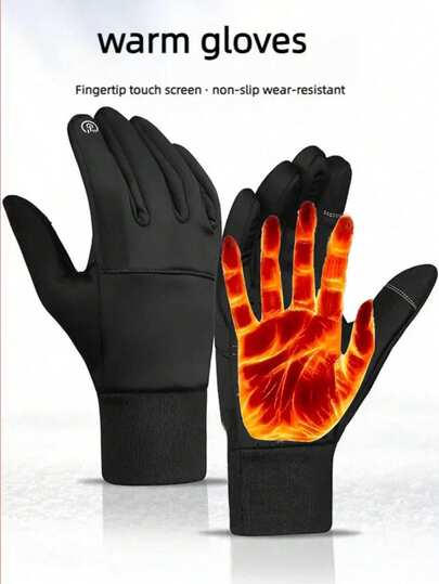 Outdoor Cycling Warm Gloves For Men, Winter Sports Windproof Fleece Thermal Ski Gloves
