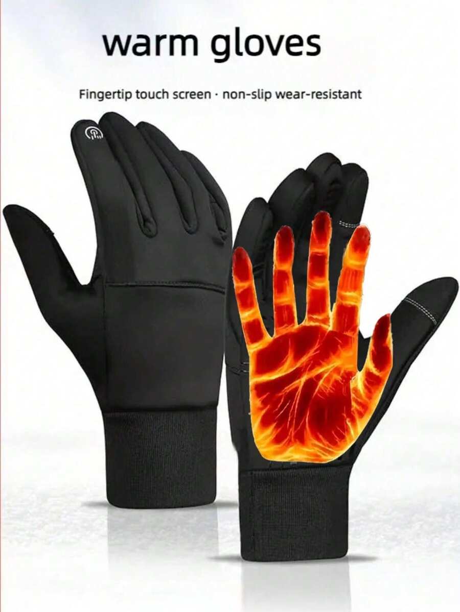 Outdoor Cycling Warm Gloves For Men, Winter Sports Windproof Fleece Thermal Ski Gloves - Multicolor - View 1