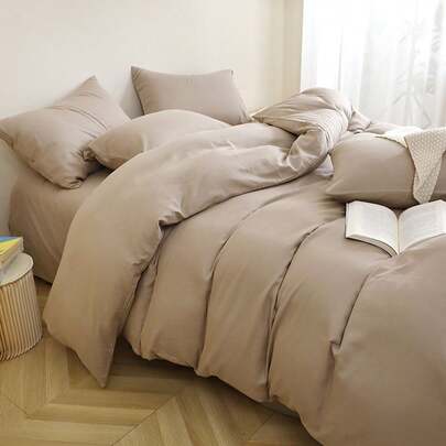 3pcs Beige Bedding Set, 1 Duvet Cover & 2 Pillowcases, Soft & Comfortable Home Textile, Soft & Skin-Friendly, Multiple Colors Available, Suitable For Dorm Rooms, Simple & Fashionable Home Decor, Soft & Comfortable Bedroom Bedding, Fashionable Set, Machine Washable, No Filling