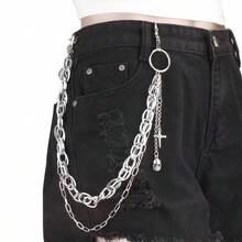 1pc Personalized Metal Belt Decorative Chain Pants Accessory, Unique Cross And Skull Pendant Design, A Must-Have For Fashionable Street, Hip-Hop, And Punk Styles, Suitable For Parties, Music Festivals, Street Events, And Other Occasions, Showcasing Extraordinary Individuality And Confident Charm. - متعدد الألوان - مشاهدة 6