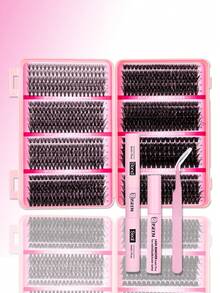 1980pcs, 780pcs, 280pcs, 140pcs, D Curl, C Curl, Eyelash Extension Kit, DIY Eyelash Extension Kit, Beginner Friendly, Fluffy And Voluminous Premade Fan Lashes, 8-16mm, 20D, 30D, 40D, 50D, 60D, 80D, 100D, 120D Individual Lashes Set, Includes Lash Glue, Sealant, Tweezers, Makeup Remover, Brush, Headband, Suitable For DIY At Home, Individual Lashes Set, Eyelashes, Eyelash Clusters (8-16mm, Kit) - 彩色 - 查看 12