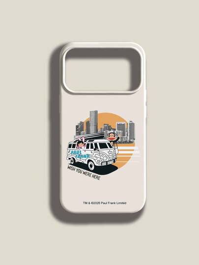  Paul Frank Licensed Liquid Silicone Phone Case, Full Body Shockproof Camera Protection, Monkey & Rabbit Driving In City Pattern, New Design Compatible With IPhone 13/14/15/16/17 Pro Max