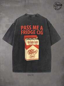 1pcsDiet Dr Pepperr "Fridge Cig" Funny T-Shirt, Fashionable Daily Casual Wear, Graphic Tee, Comfortable, 230G Washed High-Quality Cotton Printed T-Shirt, Dr Pepperr Cig Pack, Pass Me A Fridge Cig Shirt,Mens Clothes, Gifts For Men180g - 黑色 - 查看 2